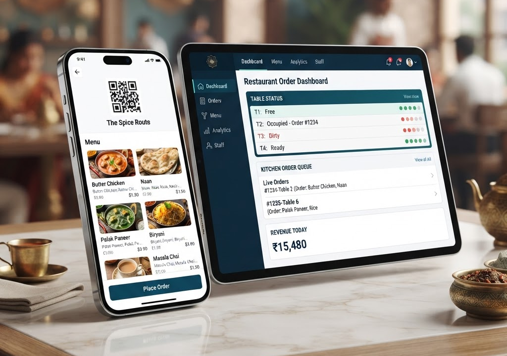MyDineLink restaurant management dashboard with QR ordering and kitchen orders
